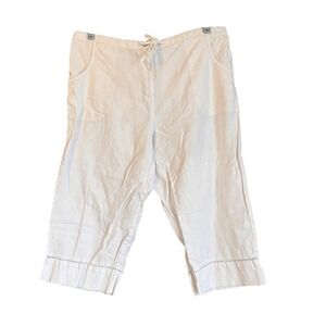 Hatley Resort Womens White Linen Blend Cropped Pants Capri Drawstring Size Large